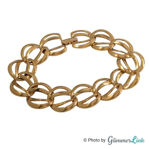 Vintage 90s Napier Geometric Open Work Curb Link Gold Tone Bracelet - Picture 3 of 12